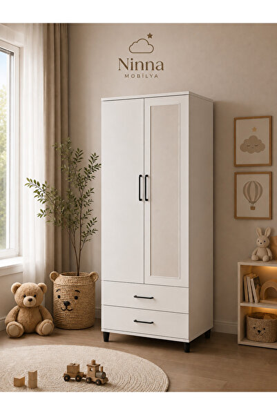 Ninna Kids Ninna Mobilya 2 Kapaklı 2 Çekmeceli Gardırop - Siyah (70*172*40)Sİ...