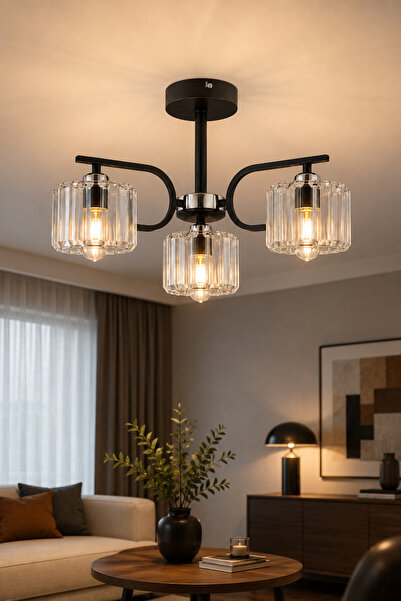 ESSLİGHT NEHİR 3’LÜ AVİZE KRİSTAL TAŞLI DEKORATİF AYDINLATMA