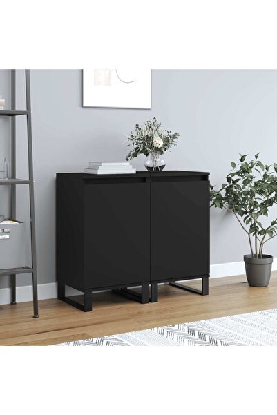 Concept Servante, 2 buc., negru, 40x35x70 cm, lemn prelucrat