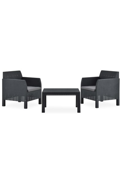 Concept Set mobilier de grădină cu perne, 3 piese, antracit, PP ratan