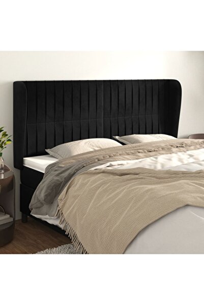 Concept Tăblie de pat cu aripioare, negru, 183x23x118/128 cm, catifea