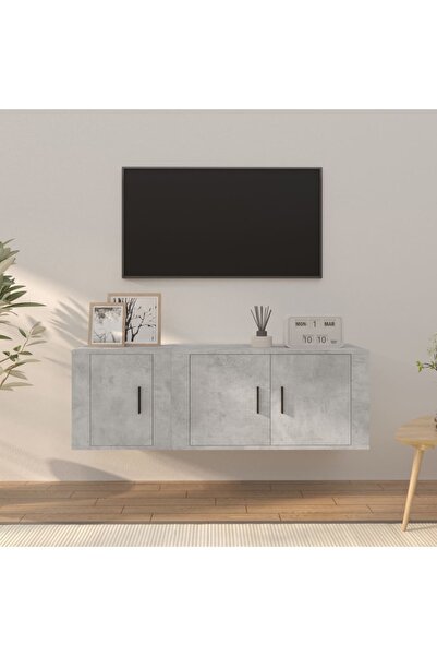 Concept Set dulap TV, 2 piese, gri beton, lemn prelucrat