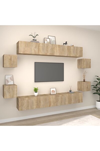 Concept Set dulap TV, 8 piese, stejar sonoma, lemn prelucrat