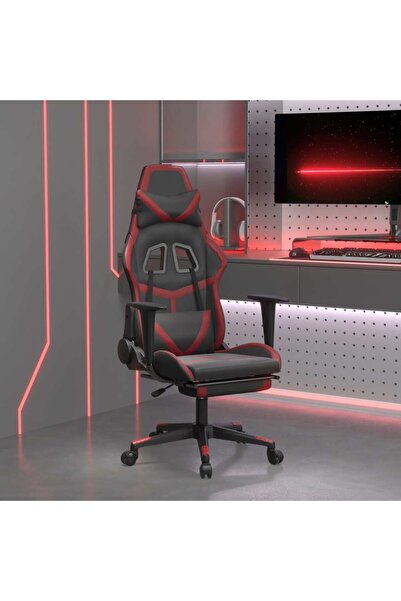 Concept Scaun de gaming cu suport picioare, negru/roșu vin, piele