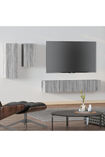 Concept Set dulap TV, 4 piese, gri sonoma, lemn prelucrat