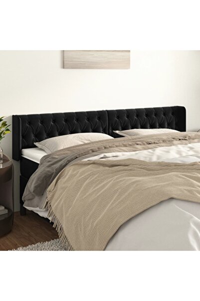 Concept Tăblie de pat cu aripioare negru 203x16x78/88 cm catifea