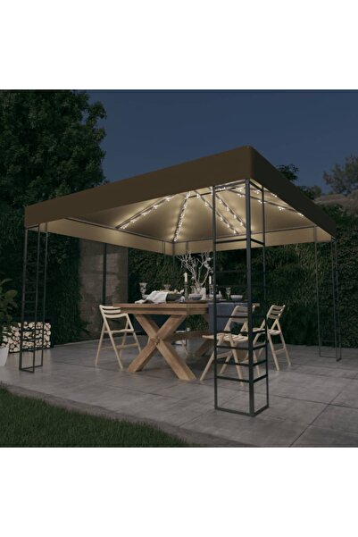 Concept Pavilion de grădină cu șiruri de lumini LED, gri taupe 3x3m