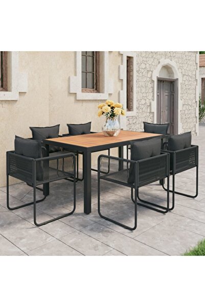 Concept Set mobilier masă de grădină, 7 piese, negru și maro, ratan PVC