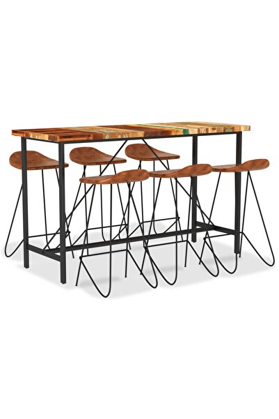 Concept Set mobilier bar 7 piese lemn masiv reciclat & piele naturală