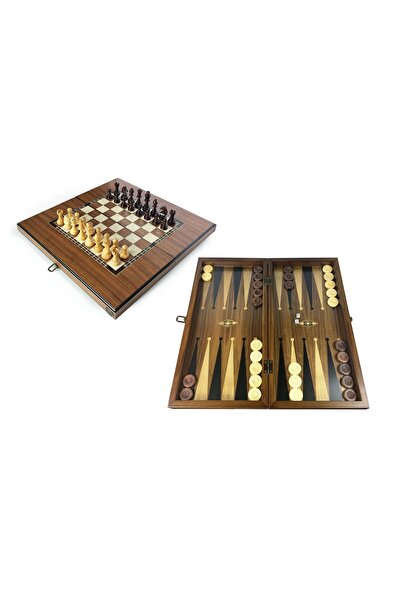 Helena Wood Art Eco Classic Handmade Checkered Wooden Backgammon and Chess Set