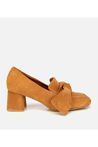 Hotiç Women's Suede Tan Bow Detailed Thick Heeled Shoes