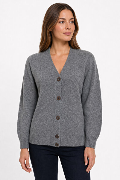Desen Triko Women's V-Neck Short Wool Cardigan Y.Fume