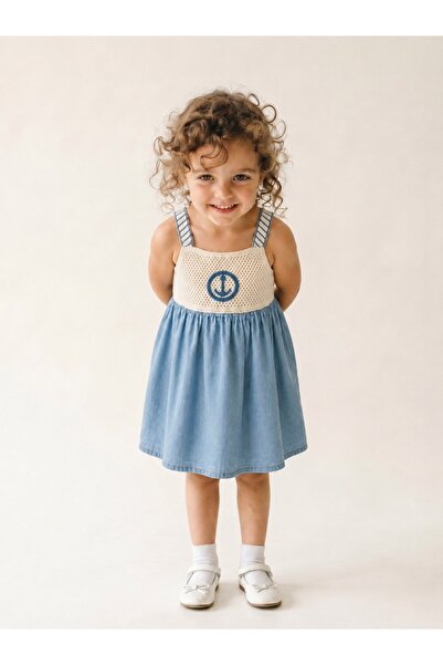 İray Girl's Jean Dress with Straps and Knitwear Detail, Summer Casual Dress, ...