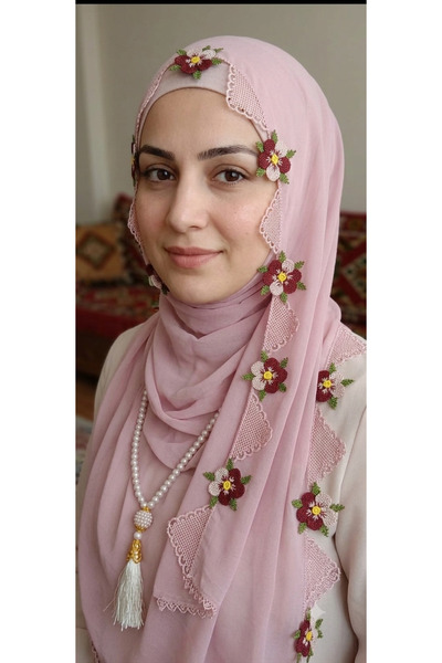 NUMİSTORE Needlework Prayer Rug Powder Color with Prayer Beads