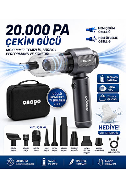onopo 20.000 PA Şarjlı Araç Süpürgesi 120W Güçlü Kompakt El Süpürgesi Üfleme ...