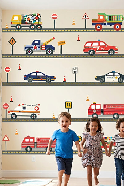 Kt Grup Taşıtlar Ve Yollar Erkek Çocuk Odası Duvar Sticker Seti