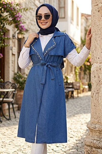 Neva Style Beaded Navy Blue Hijab Vest 6572L