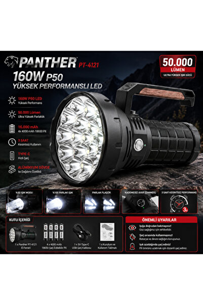 FAVBOX 50.000 Lümen 160W P50 Yüksek Performanslı Ultra Yüksek Güçlü El Feneri...