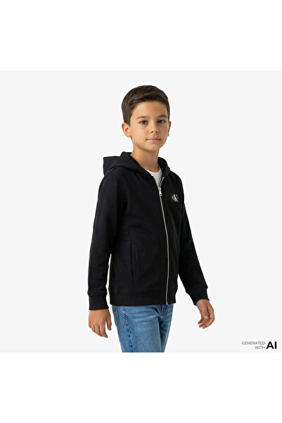 Calvin Klein Badge Zip-Through Çocuk Siyah Sweatshirt