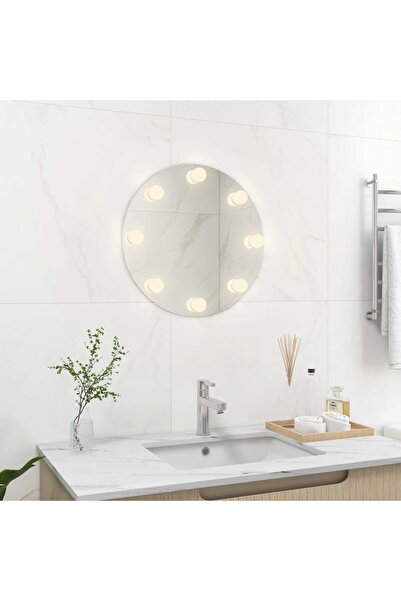 Concept Oglindă de perete cu lumini LED, sticlă, rotundă