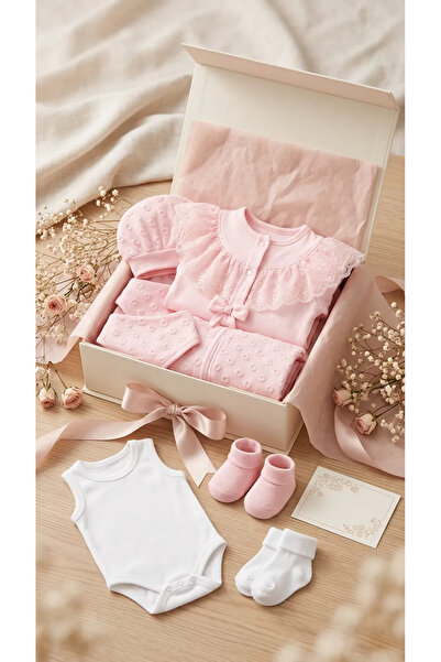 babyist BabyNova Kız Bebek 8 Parça Hastane Çıkış Seti - Pembe Dantelli Hastan...
