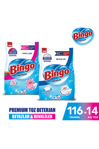 Bingo Premium Toz Çamaşır Deterjanı 7 Kg Renkli + Premium Toz Çamaşır Deterja...