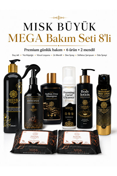 misk MEGA Bakım Seti 8li – Vücut, Cilt, Saç & İntim + Royal Oda Spreyi | Full...
