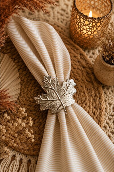 Emtory Home 6 Adet Gümüş Çınar Yaprağı Metal Peçete Halkası - Napkin Ring
