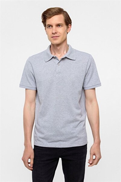 SÜVARİ Gri Regular Armürlü Polo Yaka Tişört