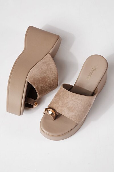 Zaira Papuci cu platforma dama khaki din piele ecologica intoarsa Giulia #249...
