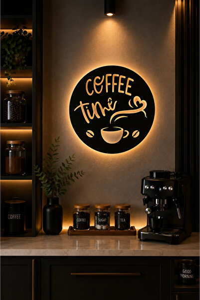 Lazer X Design Coffee Time | LED Işıklı | Dekoratif Duvar Tablosu | Modern Ka...