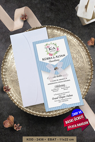 Cem Davetiye Düğün Nişan Nikah Kına Sünnet Davetiyesi 2436 (100 ADET) Baskı D...