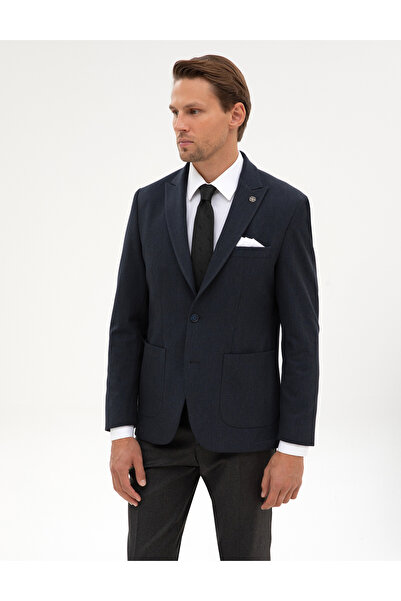 Pierre Cardin Lacivert Slim Fit Flanel Dokulu Ceket 50317671-VR033