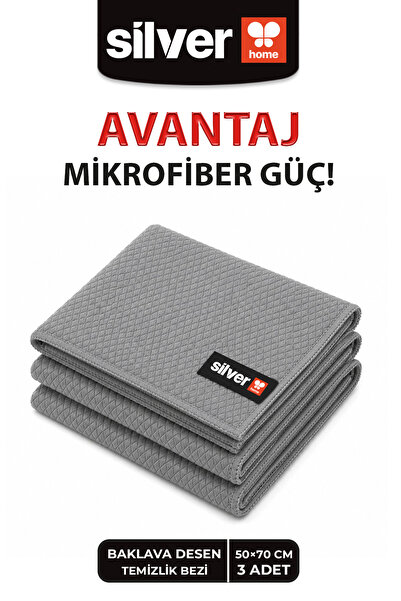 SİLVER HOME Mikrofiber 3lü Baklava Desen 50x70cm Kalın Dokulu Cam Bezi