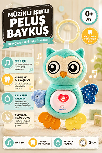 YILDIRIM OYUNCAK Işıklı Ve Sesli Bebek Baykuşu Soft Peluş Yumuşak 15 cm - Müz...