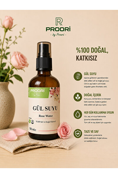 Proori Gül Mayası %100 Saf Gül Suyu Tonik Cam Şişe 100 ml Cam Sprey Başlıklı ...