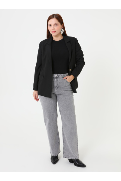 ALİA Plus Size Basic Denim Trousers - Gray -