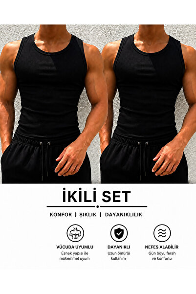 Livik 2 paketa crnih muških atletskih potkošulja sa halter ovratnikom, uskog ...