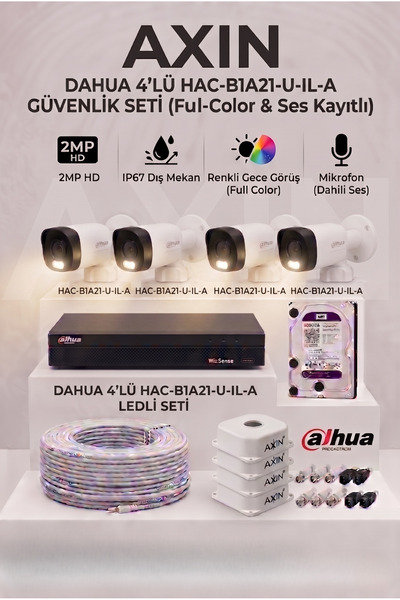 DAHUA 4 Kameralı Full Color Gece Görüşlü Güvenlik Kamera Seti - Mikrofonlu (S...