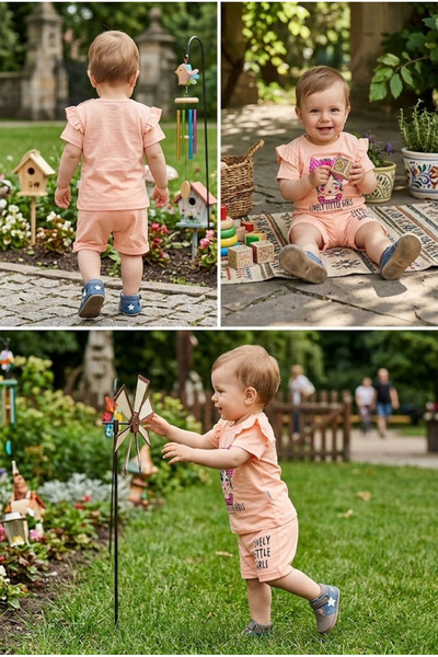meyastore Girls' Printed Ruffle T-Shirt and Shorts Set