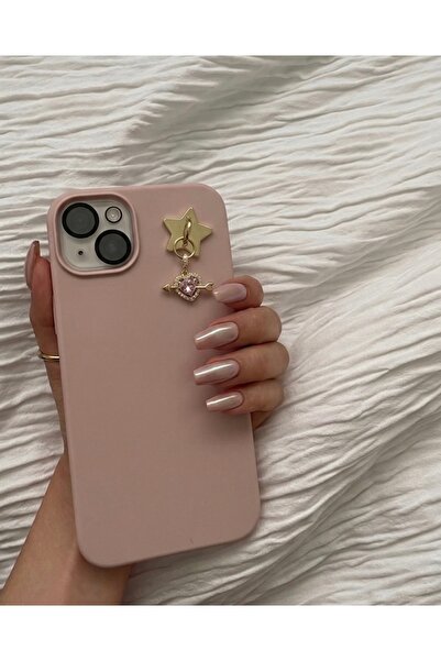 MonCheriAccessoire Gold Zirkon Taşlı Kalp Detaylı Telefon Charm