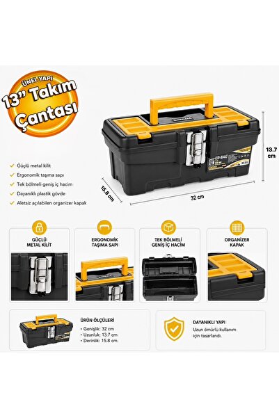 Super Bag Metal Kilitli Tek Bölmeli 13'' Taşınabilir Portatif Alet Edevat Tak...