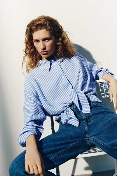 H&M Keten Karışımlı ve Pelerin Kollu Gömlek