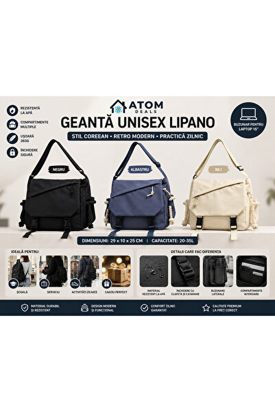 ATOM DEALS Geantă de umăr unisex Lipano, stil coreean, bleumarin