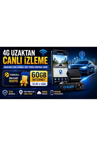 O-KAM Araç Içi Kamera Uzaktan Araç Kamerasını İzleme 1080P Kamera Gps +1 Yıl 4G İnternet