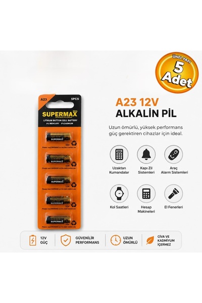 SÜPERMAX Süpermax A23 Lityum Kumanda Pili 12V 5 Adetlik