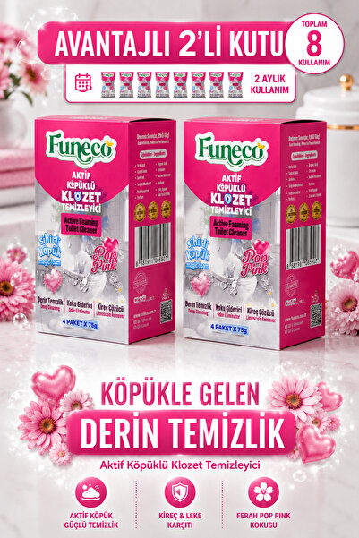 FUNECO POP PINK – Klozet Tuvalet WC Temizleyici, Avantajlı Set, 2 Kutu, 8 Pak...
