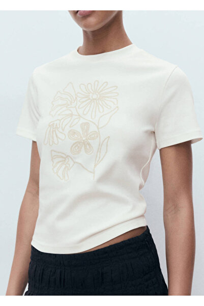 MANGO Woman Pamuklu floral desenli tişört