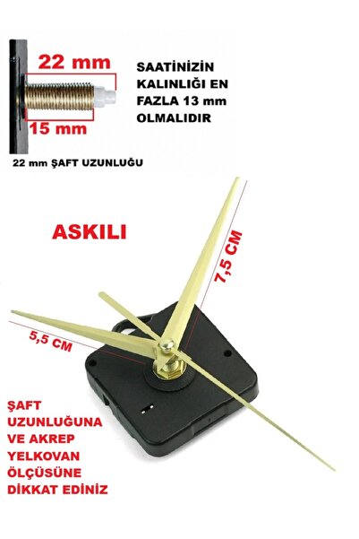 CNR SHOP Saat Mekanizması, 22 MM ŞAFT Sessiz Çalışır Akar, Saat Motoru Akrep-...