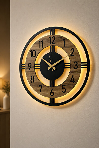 Illuminated Wooden Wall Clock 48cm Decorative modern design